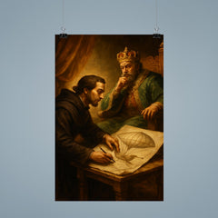Bartolomeu de Gusmao sketching flying machine before king poster 9