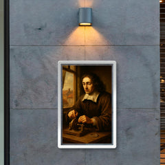 Baruch Spinoza grinding lenses by window poster 2