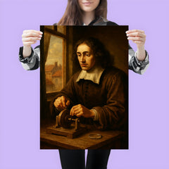 Baruch Spinoza grinding lenses by window poster 3