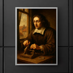 Baruch Spinoza grinding lenses by window poster 5