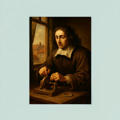 Baruch Spinoza grinding lenses by window poster 8
