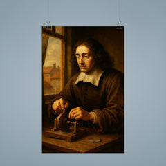 Baruch Spinoza grinding lenses by window poster 9