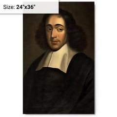 Baruch Spinoza metal print on a plain backdrop in size 24"x36".