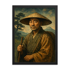 Basho framed print on a plain backdrop in size 18"x24".