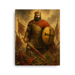 Basil II among broken Bulgar banners canvas print on a plain backdrop in size 16"x20".