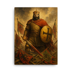 Basil II among broken Bulgar banners canvas print on a plain backdrop in size 18"x24".