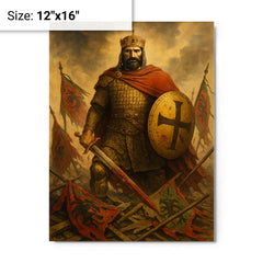 Basil II among broken Bulgar banners metal print on a plain backdrop in size 12"x16".