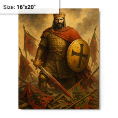 Basil II among broken Bulgar banners metal print on a plain backdrop in size 16"x20".