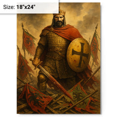 Basil II among broken Bulgar banners metal print on a plain backdrop in size 18"x24".