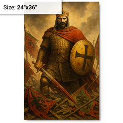 Basil II among broken Bulgar banners metal print on a plain backdrop in size 24"x36".