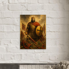 Basil II among broken Bulgar banners metal print mockup