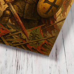Basil II among broken Bulgar banners metal print mockup