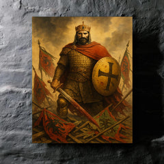 Basil II among broken Bulgar banners metal print mockup
