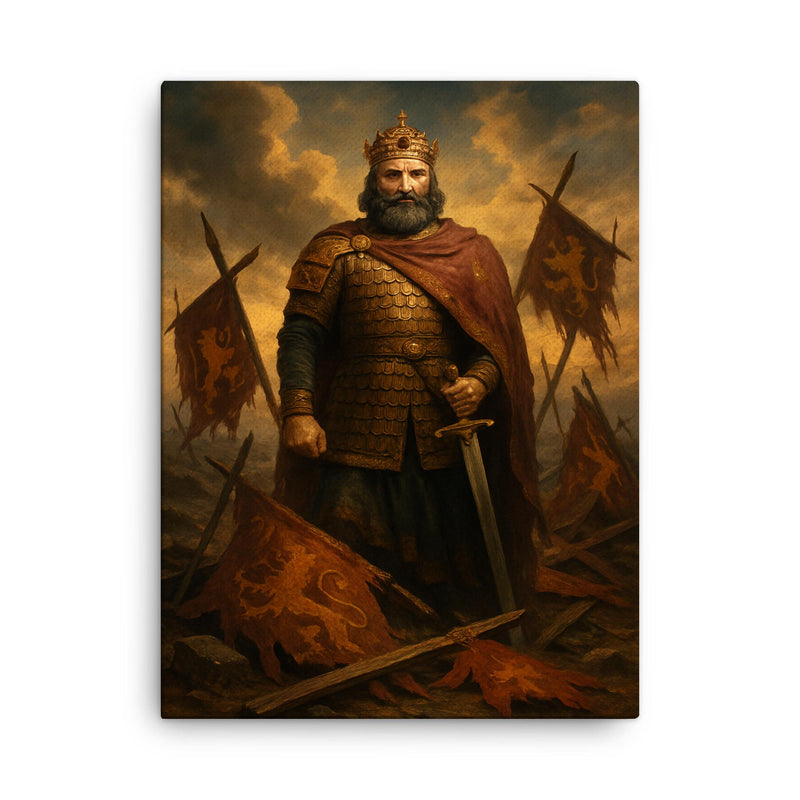 Basil II among broken Bulgarian standards canvas print on a plain backdrop in size 18