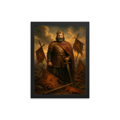 Basil II among broken Bulgarian standards framed print on a plain backdrop in size 12"x16".