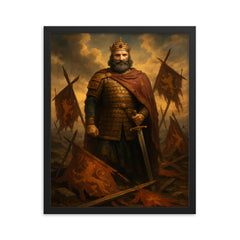 Basil II among broken Bulgarian standards framed print on a plain backdrop in size 16"x20".