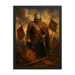 Basil II among broken Bulgarian standards framed print on a plain backdrop in size 18"x24".