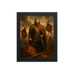 Basil II among broken Bulgarian standards framed print on a plain backdrop in size 8"x10".