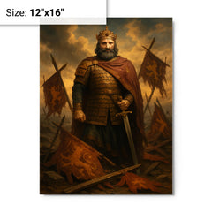 Basil II among broken Bulgarian standards metal print on a plain backdrop in size 12"x16".