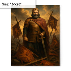Basil II among broken Bulgarian standards metal print on a plain backdrop in size 16"x20".