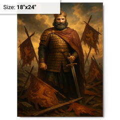 Basil II among broken Bulgarian standards metal print on a plain backdrop in size 18"x24".