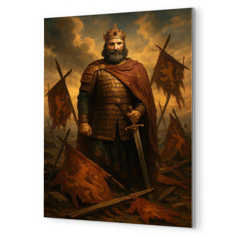 Basil II among broken Bulgarian standards metal print mockup