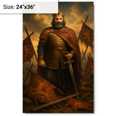 Basil II among broken Bulgarian standards metal print on a plain backdrop in size 24"x36".