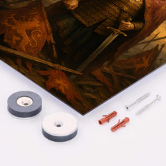 Basil II among broken Bulgarian standards metal print mockup
