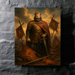 Basil II among broken Bulgarian standards metal print mockup