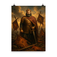 Basil II among broken Bulgarian standards poster on a plain backdrop in size 8"x10".
