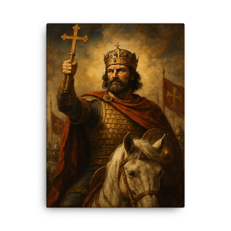 Basil II the Bulgar Slayer triumph portrait canvas print on a plain backdrop in size 18