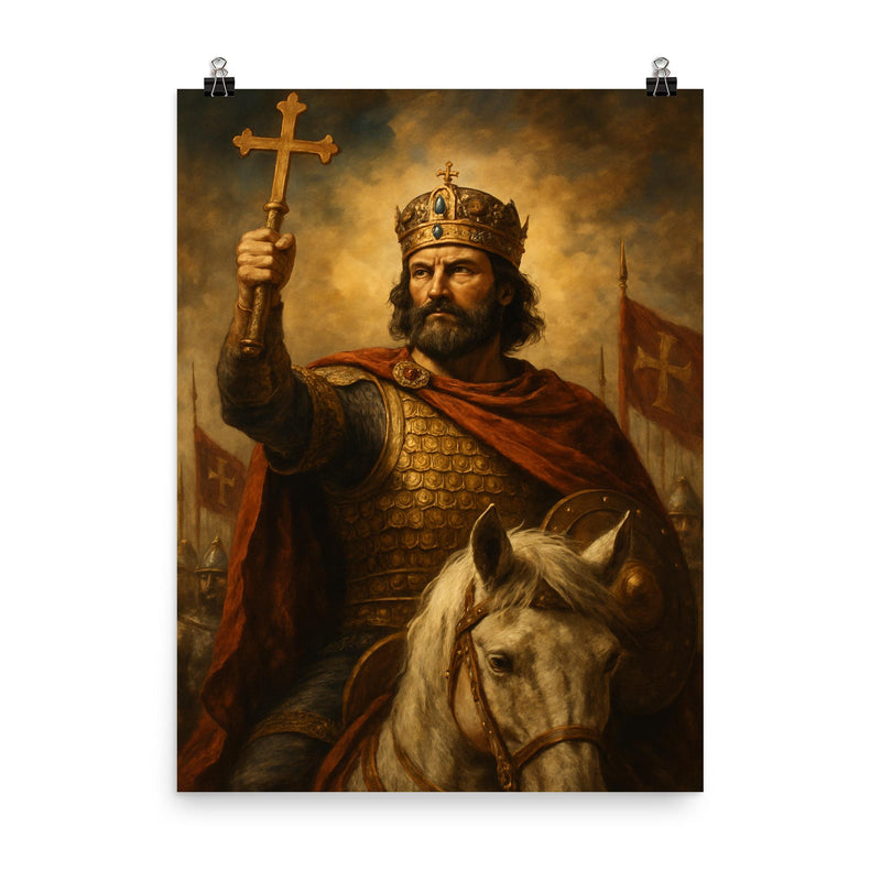 Basil II the Bulgar Slayer triumph portrait poster on a plain backdrop in size 8