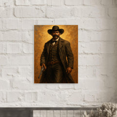 Bass Reeves with long coat and revolver metal print mockup
