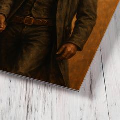 Bass Reeves with long coat and revolver metal print mockup