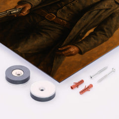 Bass Reeves with long coat and revolver metal print mockup
