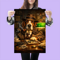 Basset hound detective under green banker lamp poster 3
