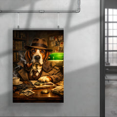 Basset hound detective under green banker lamp poster 4