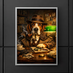 Basset hound detective under green banker lamp poster 5