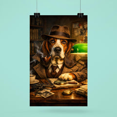 Basset hound detective under green banker lamp poster 6