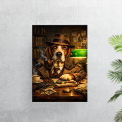 Basset hound detective under green banker lamp poster 7