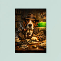 Basset hound detective under green banker lamp poster 8