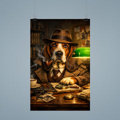 Basset hound detective under green banker lamp poster 9