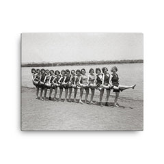 Bathing beauties on a beach along the Potomac River, flappers, Washington, DC 1923 canvas print on a plain backdrop in size 16"x20".