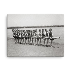 Bathing beauties on a beach along the Potomac River, flappers, Washington, DC 1923 canvas print on a plain backdrop in size 18"x24".