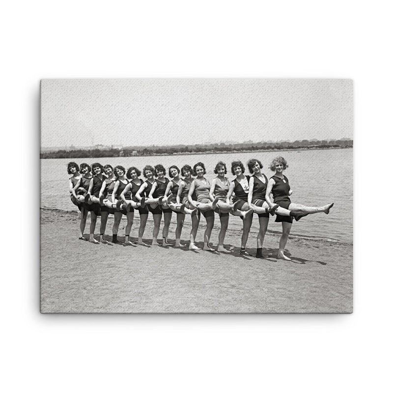 Bathing beauties on a beach along the Potomac River, flappers, Washington, DC 1923 canvas print on a plain backdrop in size 18
