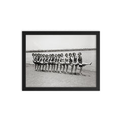 Bathing beauties on a beach along the Potomac River, flappers, Washington, DC 1923 framed print on a plain backdrop in size 12"x16".