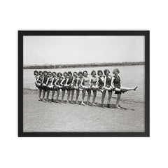 Bathing beauties on a beach along the Potomac River, flappers, Washington, DC 1923 framed print on a plain backdrop in size 16"x20".