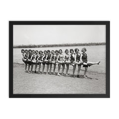 Bathing beauties on a beach along the Potomac River, flappers, Washington, DC 1923 framed print on a plain backdrop in size 18"x24".