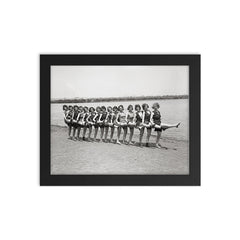 Bathing beauties on a beach along the Potomac River, flappers, Washington, DC 1923 framed print on a plain backdrop in size 8"x10".