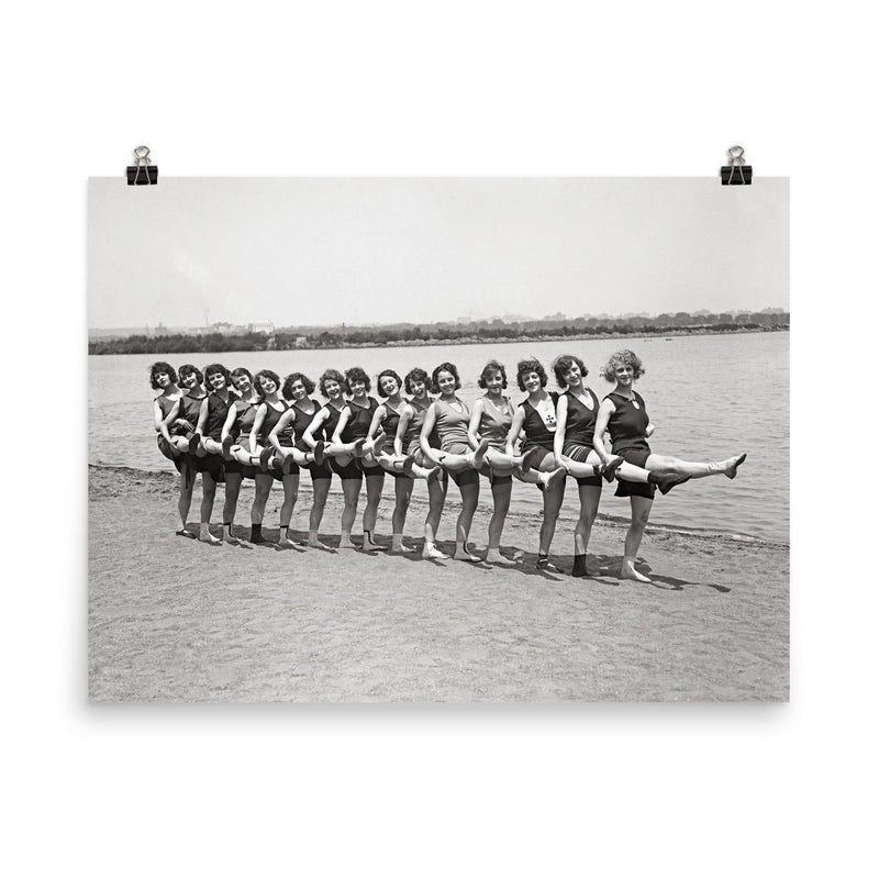 Bathing beauties on a beach along the Potomac River, flappers, Washington, DC 1923 poster on a plain backdrop in size 8